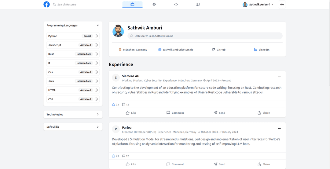 Preview of Facebook Themed Resume